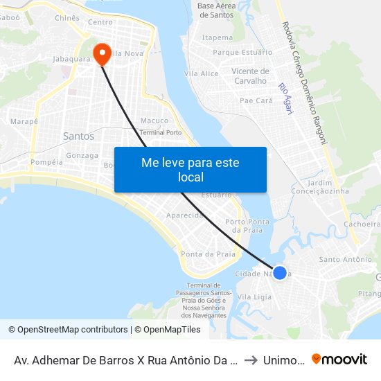 Av. Adhemar De Barros X Rua Antônio Da Costa Jr. to Unimonte map