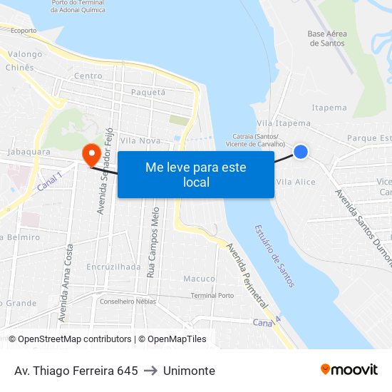 Av. Thiago Ferreira 645 to Unimonte map