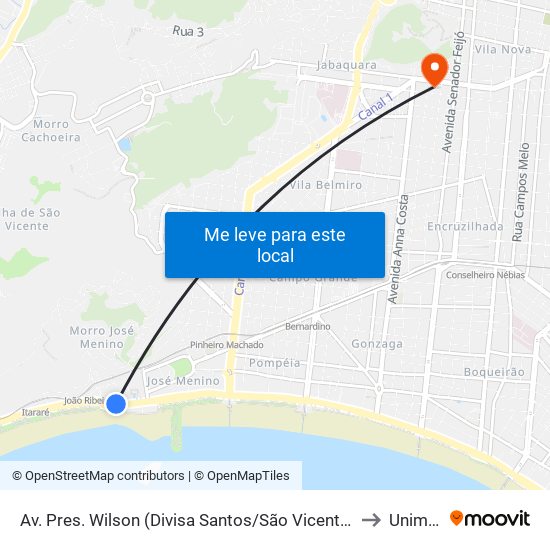 Av. Pres. Wilson (Divisa Santos/São Vicente) Intermunicipais to Unimonte map