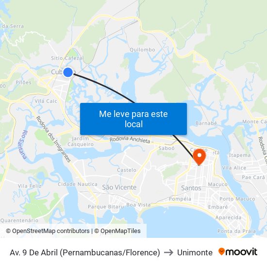 Av. 9 De Abril (Pernambucanas/Florence) to Unimonte map