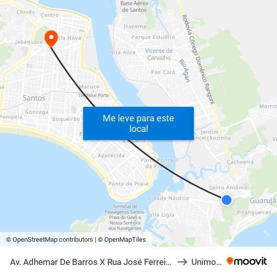 Av. Adhemar De Barros X Rua José Ferreira Canaes to Unimonte map