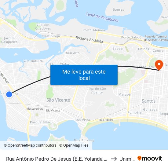 Rua Antônio Pedro De Jesus (E.E. Yolanda Conte/Arcelormittal) to Unimonte map