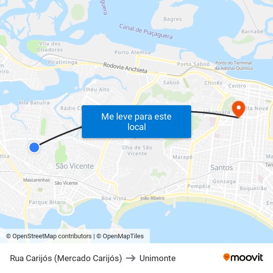 Rua Carijós (Mercado Carijós) to Unimonte map