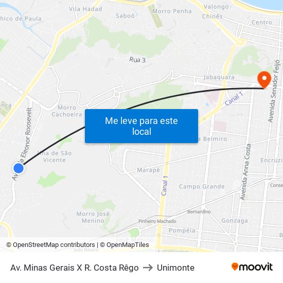 Av. Minas Gerais X R. Costa Rêgo to Unimonte map