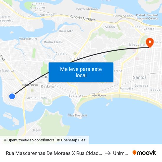Rua Mascarenhas De Moraes X Rua Cidade De Cubatão to Unimonte map