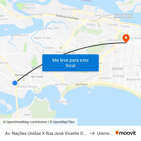 Av. Nações Unidas X Rua José Vicente De Barros to Unimonte map