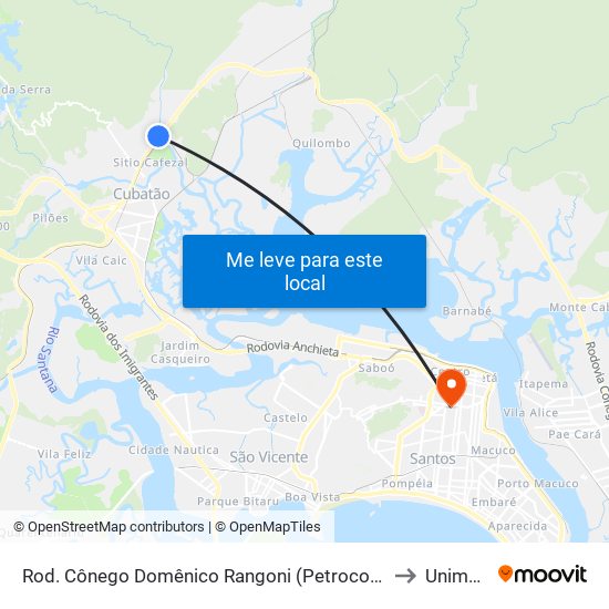 Rod. Cônego Domênico Rangoni (Petrocoque/Perequê) to Unimonte map