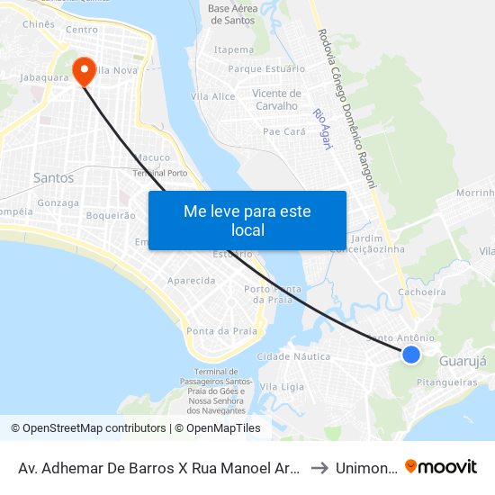 Av. Adhemar De Barros X Rua Manoel Araújo to Unimonte map