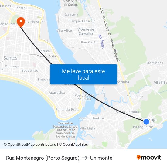 Rua Montenegro (Porto Seguro) to Unimonte map