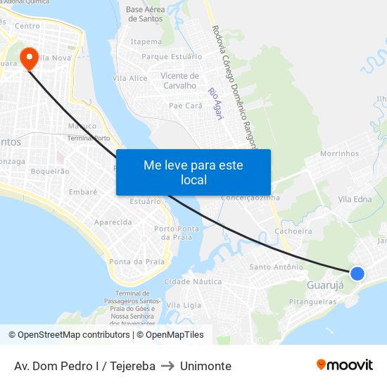 Av. Dom Pedro I / Tejereba to Unimonte map