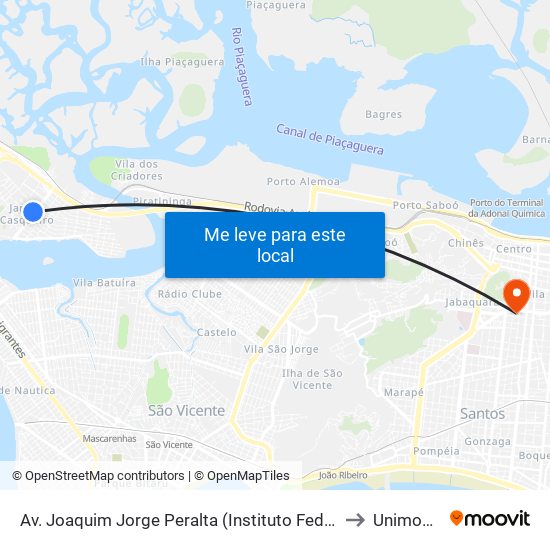 Av. Joaquim Jorge Peralta (Instituto Federal) to Unimonte map