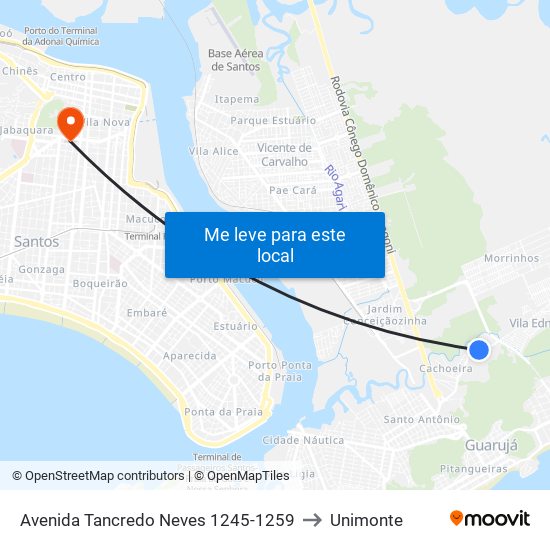 Avenida Tancredo Neves 1245-1259 to Unimonte map