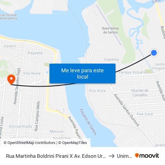 Rua Martinha Boldrini Pirani X Av. Edson Urbano Muniz Pontes to Unimonte map