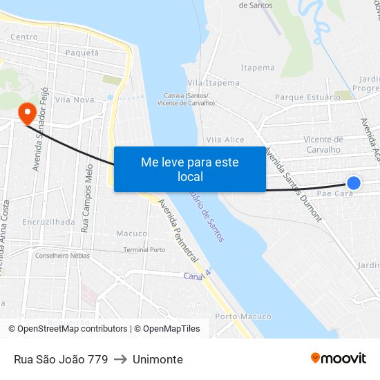 Rua São João 779 to Unimonte map