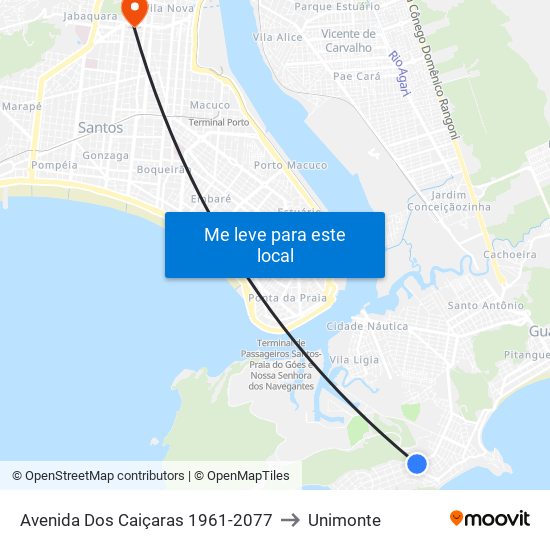 Avenida Dos Caiçaras 1961-2077 to Unimonte map