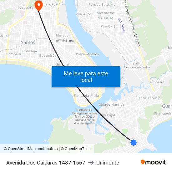 Avenida Dos Caiçaras 1487-1567 to Unimonte map