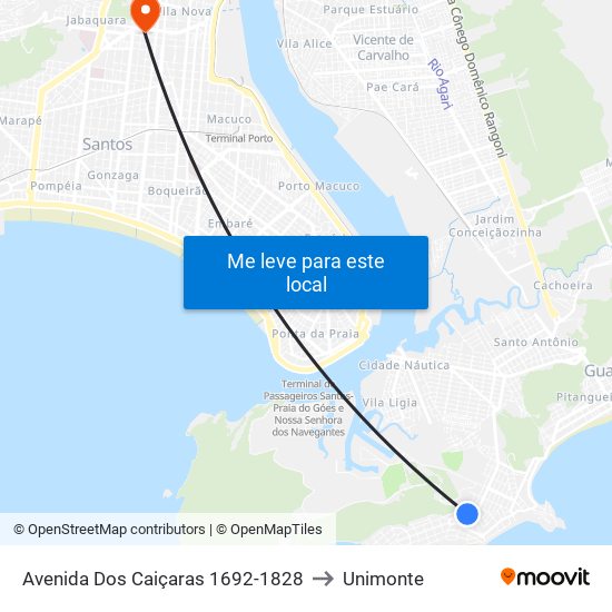 Avenida Dos Caiçaras 1692-1828 to Unimonte map