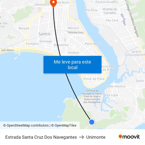 Estrada Santa Cruz Dos Navegantes to Unimonte map