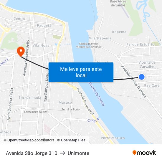 Avenida São Jorge 310 to Unimonte map