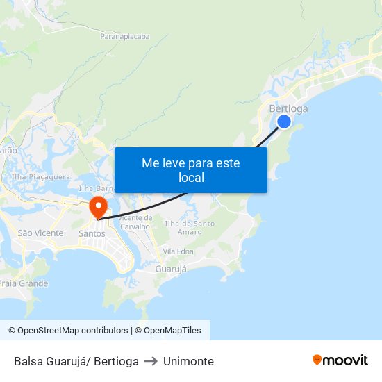 Balsa Guarujá/ Bertioga to Unimonte map