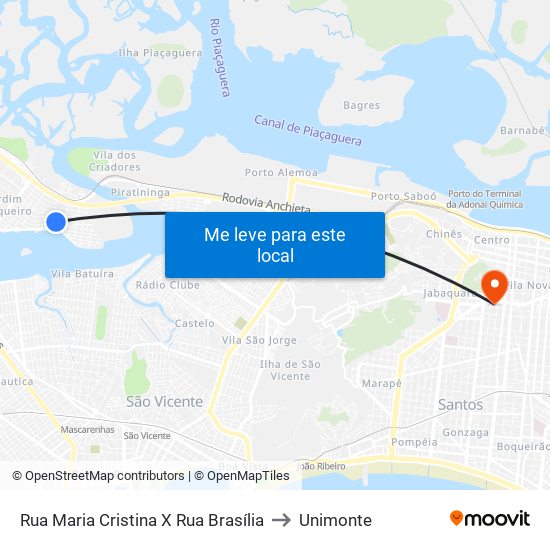 Rua Maria Cristina X Rua Brasília to Unimonte map