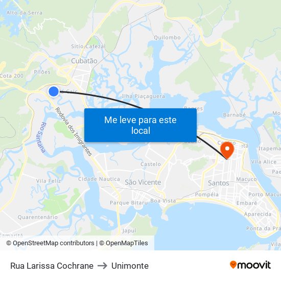 Rua Larissa Cochrane to Unimonte map