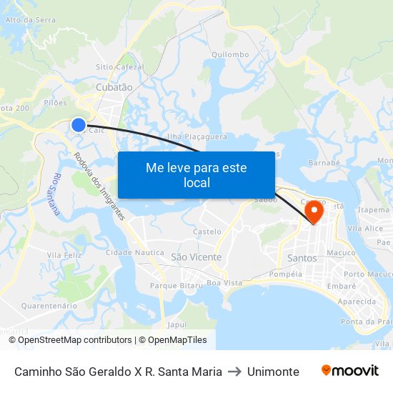 Caminho São Geraldo X R. Santa Maria to Unimonte map