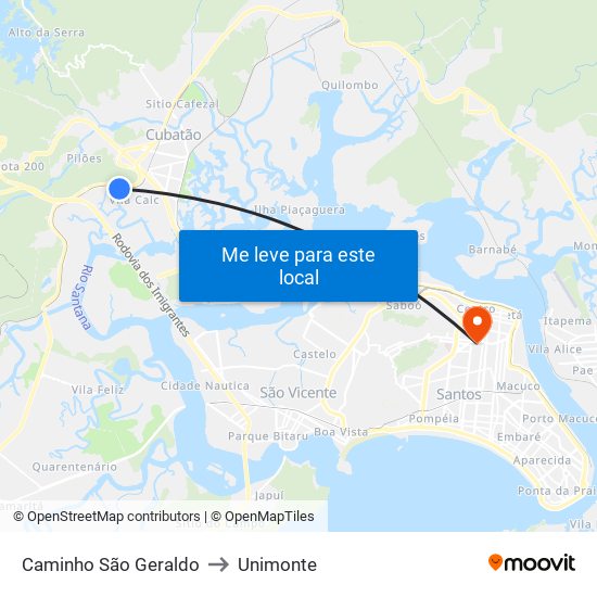 Caminho São Geraldo to Unimonte map