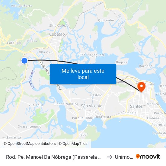 Rod. Pe. Manoel Da Nóbrega (Passarela Vale Verde) to Unimonte map