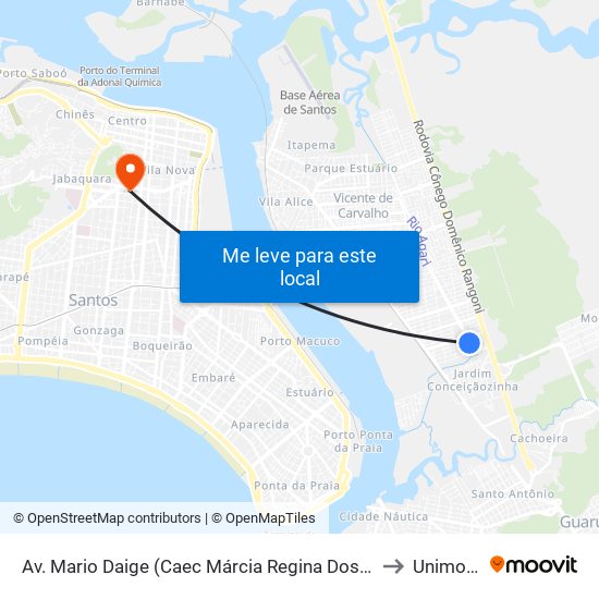 Av. Mario Daige (Caec Márcia Regina Dos Santos) to Unimonte map