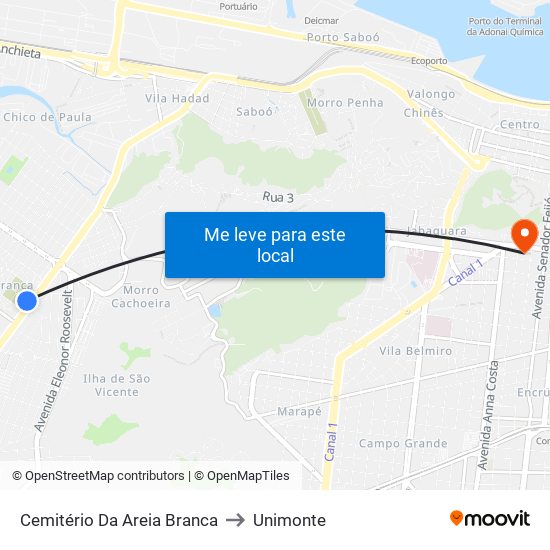 Cemitério Da Areia Branca to Unimonte map