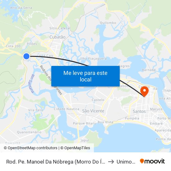 Rod. Pe. Manoel Da Nóbrega (Morro Do Índio) to Unimonte map