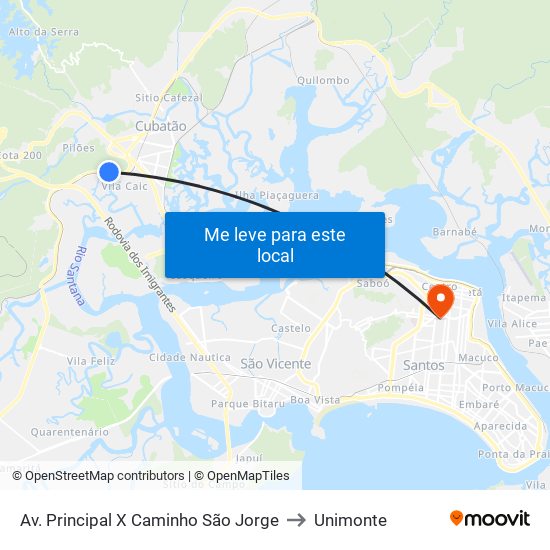 Av. Principal X Caminho São Jorge to Unimonte map