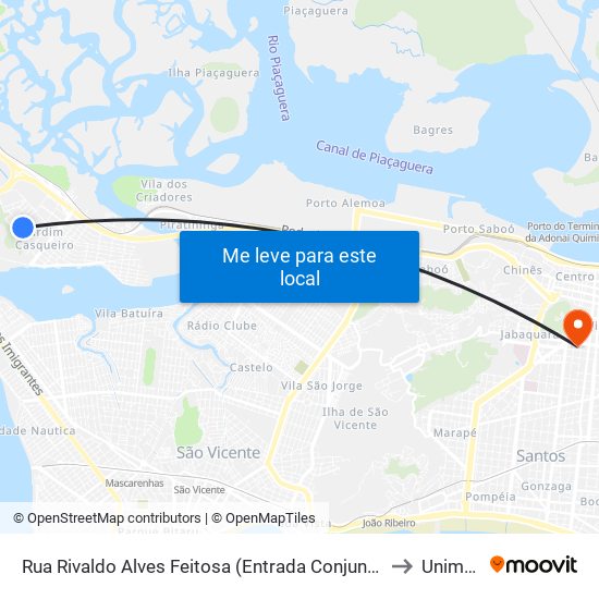 Rua Rivaldo Alves Feitosa (Entrada Conjunto Rubens Lara) to Unimonte map