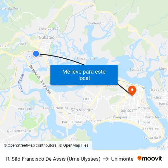 R. São Francisco De Assis (Ume Ulysses) to Unimonte map