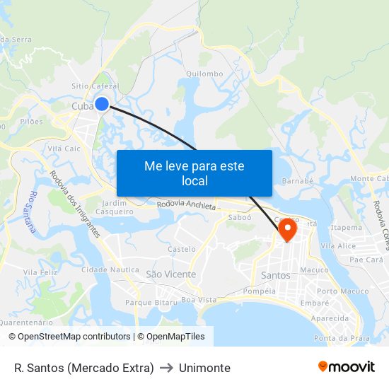 R. Santos (Mercado Extra) to Unimonte map