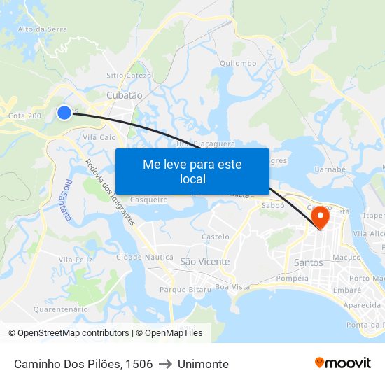 Caminho Dos Pilões, 1506 to Unimonte map