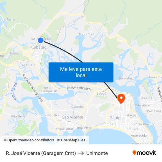 R. José Vicente (Garagem Cmt) to Unimonte map