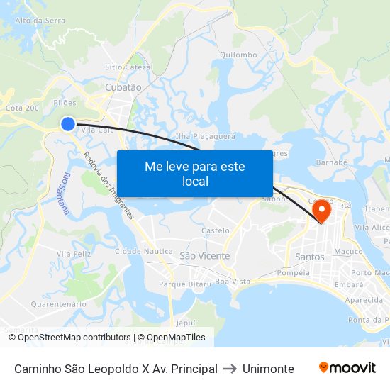 Caminho São Leopoldo X Av. Principal to Unimonte map