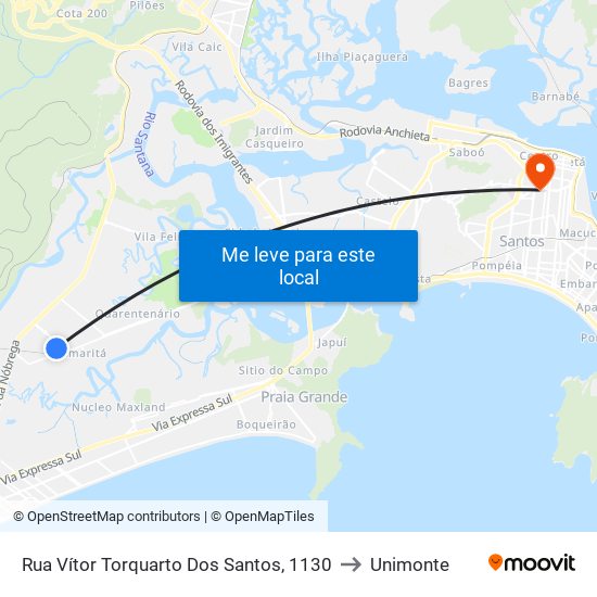 Rua Vítor Torquarto Dos Santos, 1130 to Unimonte map