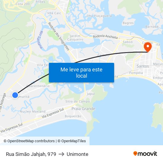 Rua Simão Jahjah, 979 to Unimonte map