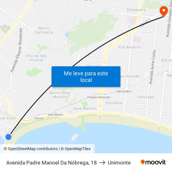 Avenida Padre Manoel Da Nóbrega, 18 to Unimonte map