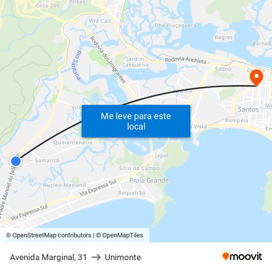 Avenida Marginal, 31 to Unimonte map