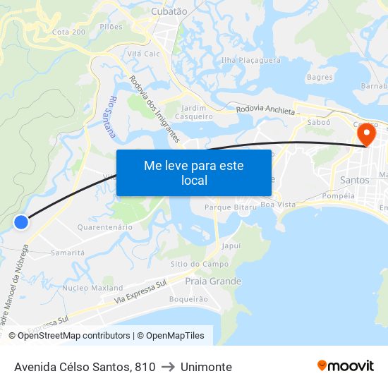 Avenida Célso Santos, 810 to Unimonte map