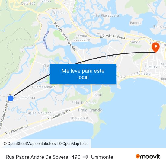 Rua Padre André De Soveral, 490 to Unimonte map