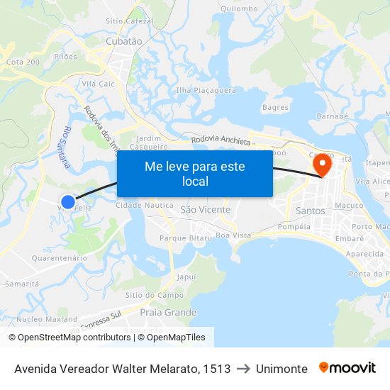 Avenida Vereador Walter Melarato, 1513 to Unimonte map