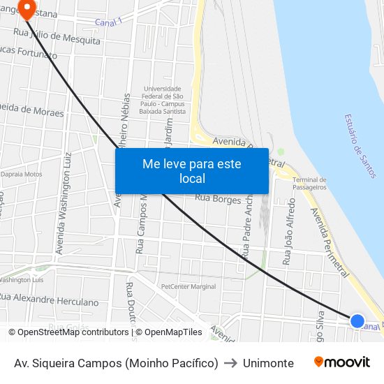 Av. Siqueira Campos (Moinho Pacífico) to Unimonte map