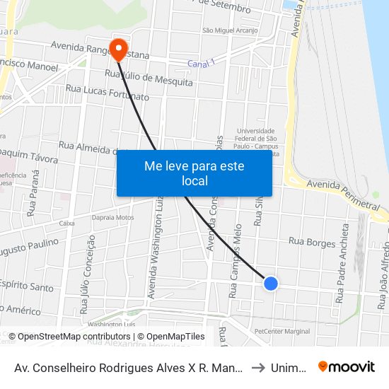 Av. Conselheiro Rodrigues Alves X R. Manoel Tourinho to Unimonte map