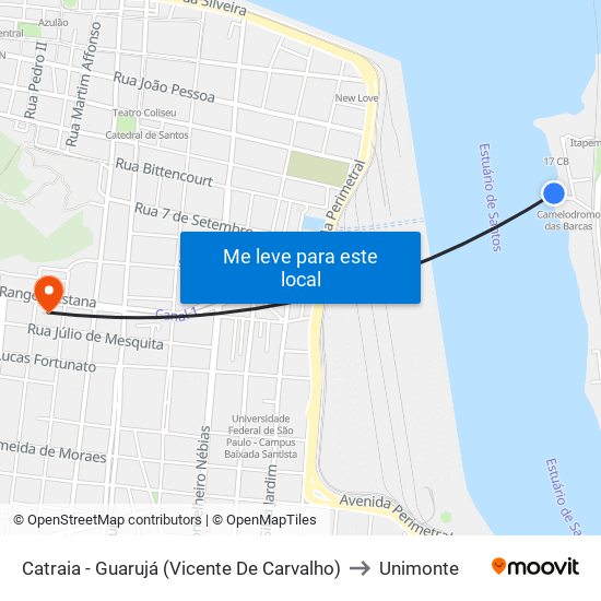 Catraia - Guarujá (Vicente De Carvalho) to Unimonte map