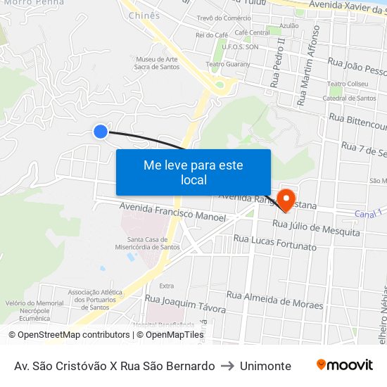 Av. São Cristóvão X Rua São Bernardo to Unimonte map